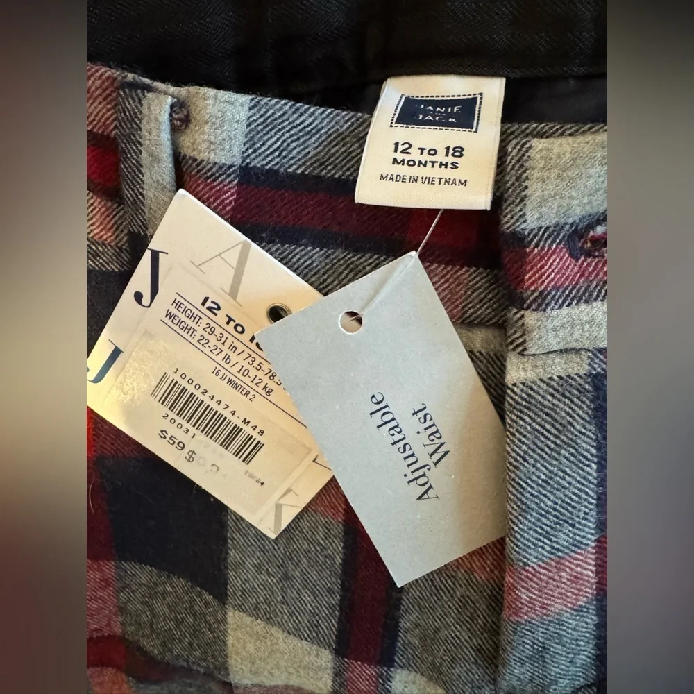 BNWT Janie and Jack Plaid Adjustable Waist Dress Pants 12-18 Months - Picture 6 of 7